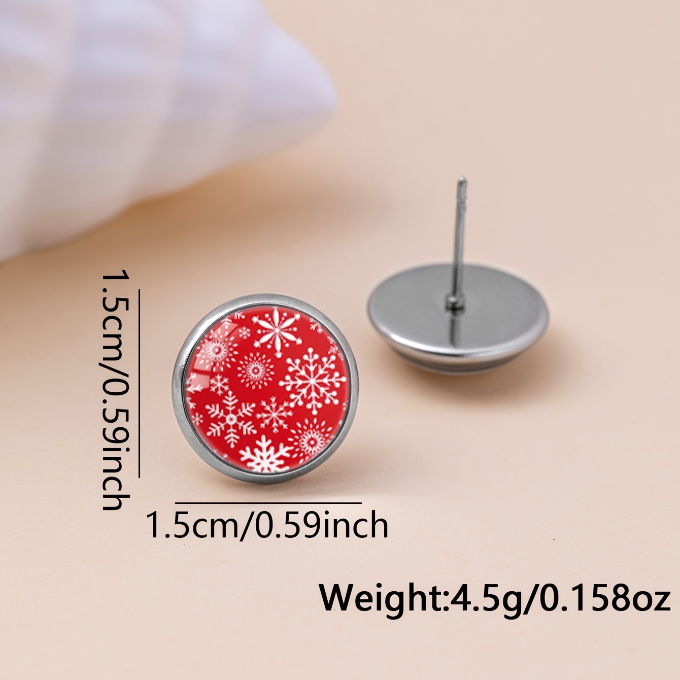 Women's Red Snowflake Patterned Stainless Steel Stud Earrings